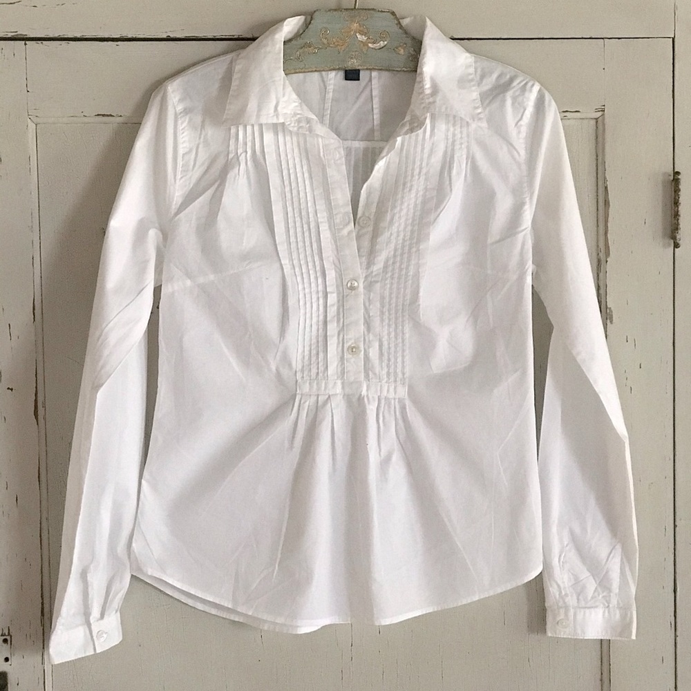 Boden Crisp White Long Sleeve Popover Blouse